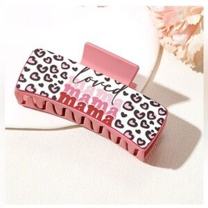 Loved Mama Leopard Hair Claw Clip – Pink & White, Strong Hold, Large Size
